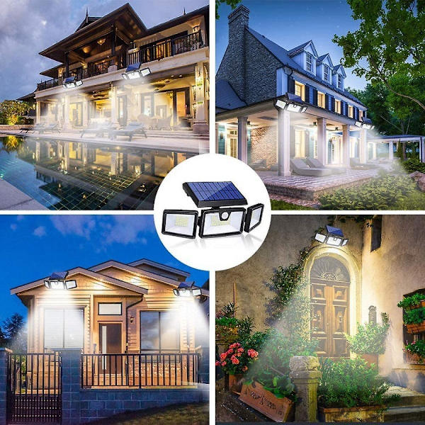 Solar Lights Outdoor, Wireless Led Solar Motion Sensor Lights Outdoor,3 Heads 270. Wide Angle With 3 Lighting Modes, Ip65 Waterproof Solar Securi 214LED