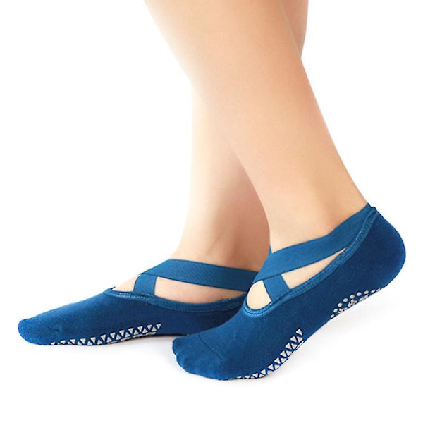 Womens Non-slip Pilates Socks Barre Ballet Dance Yoga Sports Fitness Navy Blue