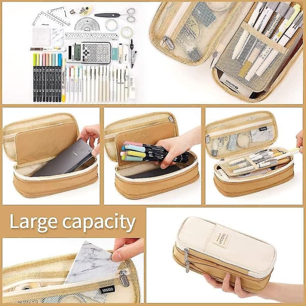 Pencil Case Opbevaringsboks med Stor Kapacitet brown