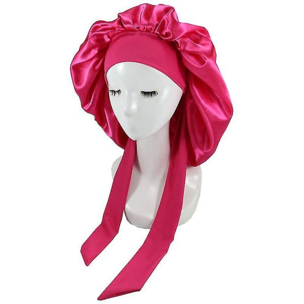 Silk Bonnet Satin Bonnet For Sleeping Bonnet With Tie Band Night Cap rose red