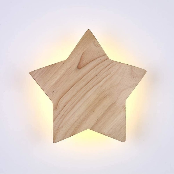 Led Wood Star Wall Lamp Modern Creative Cartoon Wall Lamp Night Light Bedside Lamps For Baby Kids Bedroom Living Room Attic Solid Wood Ceiling Lamp 30