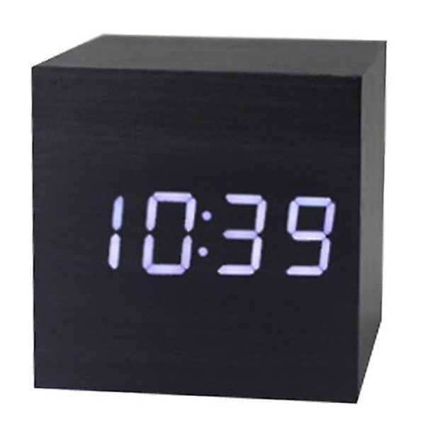 Gingko Cube Led Click Clock Alarm Clock With Sound Activation (time, Date & Temperature) Various Colours A10 Black and white