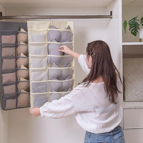 Double-side Hanging Underwear Organizer Hanging Underpants Bra Socks Storage Bag Pink C