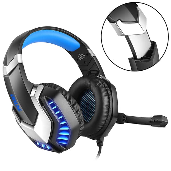 Gaming Headset, Ps5 Pc Gaming Headset med Støjreducerende Mikrofon, 3D Stereo Surround Sound LED Lys, Xbox One Headset til Switch Laptop Tablet, Blå A