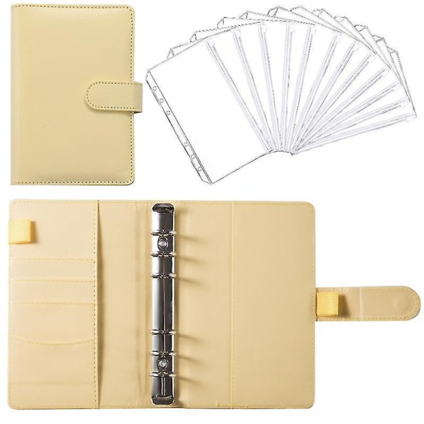 Læder Binder Budget Planner Kontant Kuvert Pung System Macaron Yellow