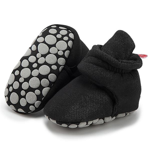 Baby Unisex Baby Sutsko, Økologisk Bomuld Justerbare Spædbarnssko Black 12cm