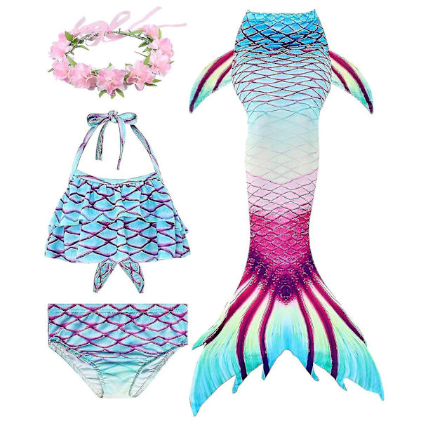 Kids Girls Mermaid Tail Bikini Set Swimwear Swimsuit Swimming Costume Included Garland Headband Color 4 4-5Years