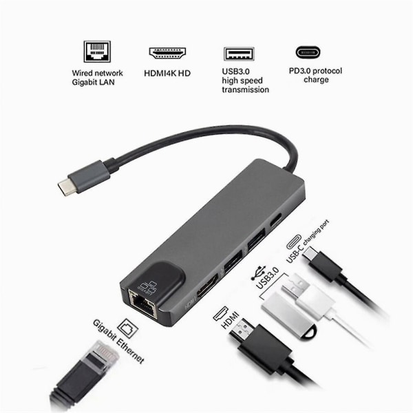 4k 5 in 1 USB Type C -keskitinadapteri Mac Book Pro Thunderbolt 3 USB-C -laturille PD