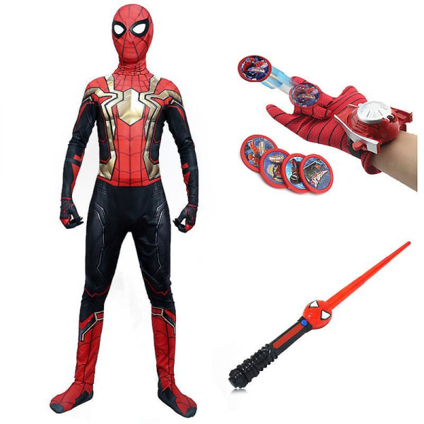 3 stk. Barn Gutt Spiderman Kostyme Cosplay Drakter Leker Spiderman Sender, hanske, sverd Kids-S-110cm
