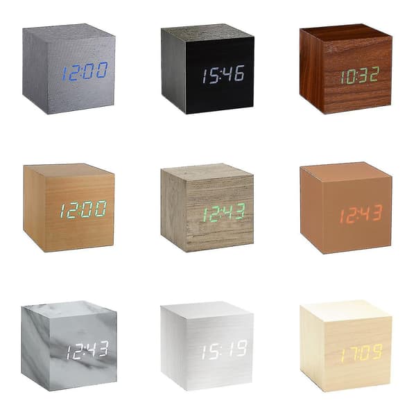 Gingko Cube Led Click Clock Alarm Clock With Sound Activation (time, Date & Temperature) Various Colours A10 Brown green