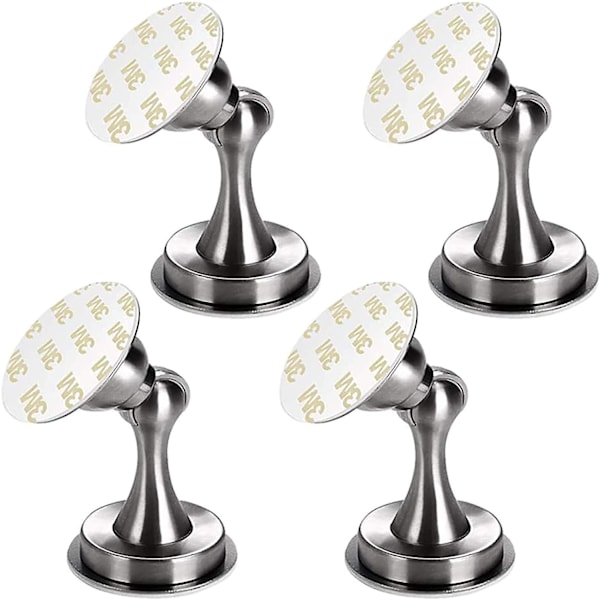 Magneettinen ovenpysäytin, 4 kpl ruostumatonta terästä, harjattu ovenpysäytin, seinään tai lattiaan asennettava metallinen ovikiinnike, ei porausta, itseliimautuva ovenpysäytin (hopea)
