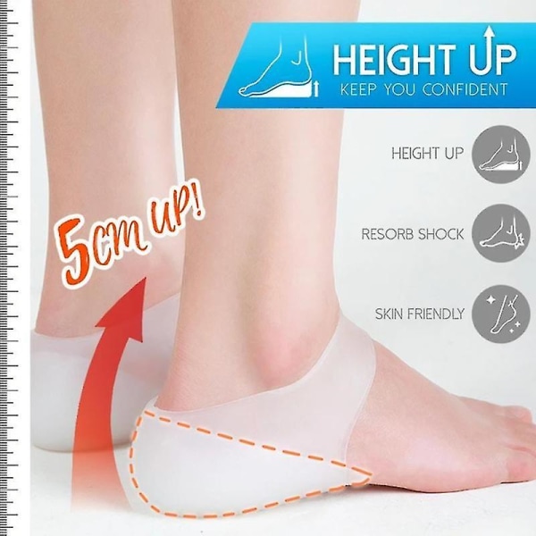 1 Pair Concealed Footbed Enhancers Invisible Height Increase Silicone Insoles Pads height 2.0cm Female