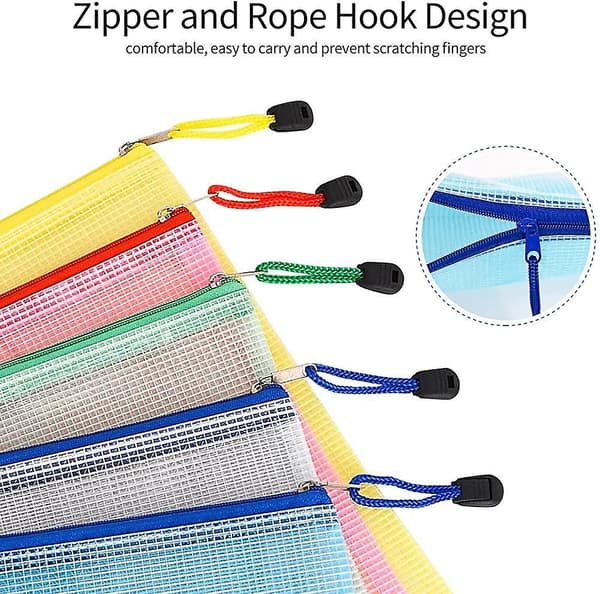 Document Bag A5, 10 Pieces File Zippered Bags, Mesh Plastic Zippered Pocket