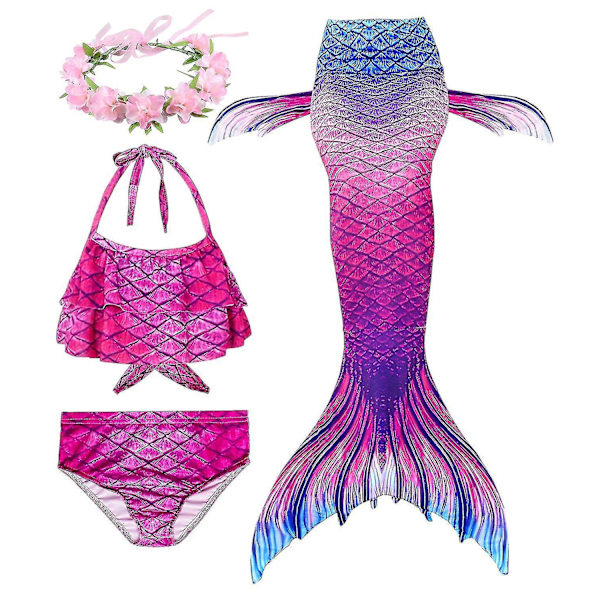 Kids Girls Mermaid Tail Bikini Set Swimwear Swimsuit Swimming Costume Included Garland Headband Color 7 10-11Years