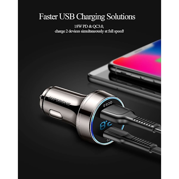 USB C Biloplader, 36W 6A Hurtig USB Biloplader