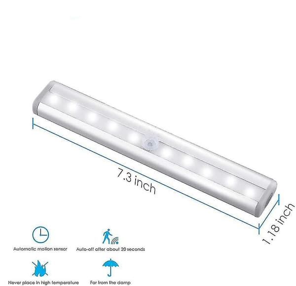 Bevegelsessensor Lyslist, (10 LED, 3 Pakning) Trådløs Lampe for Garderobe
