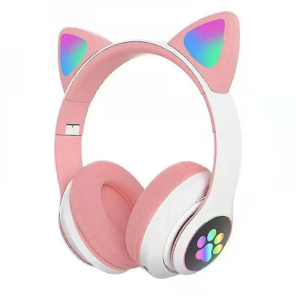 Wireless Bluetooth Headphones Cat Ear Headset With Led Light Pink