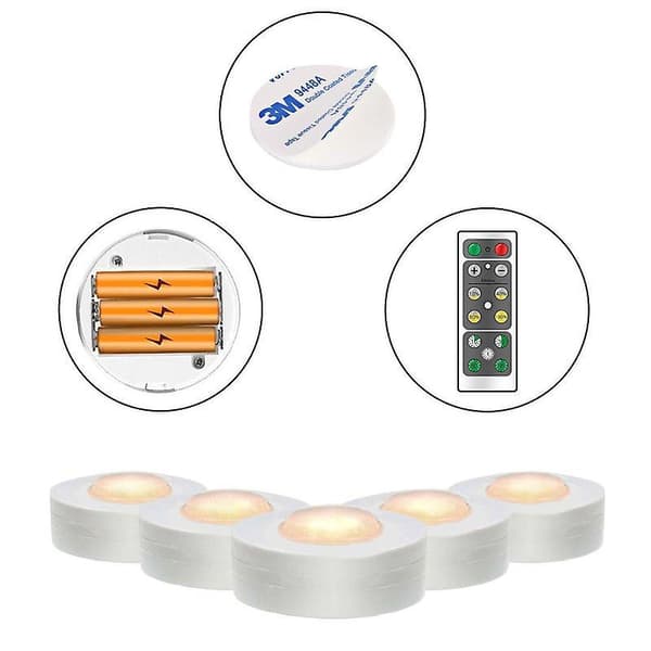 3pcs Led Dimmable Wireless Puck Lights With Remote Control Lights Stick Anywhere For Cabinet Showcase Wardrobe
