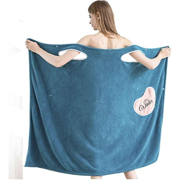 Women Wearable Bathrobe Quick Dry Microfiber Plush Towel Bath Skirt Shower Absorbent Wrap Blue S