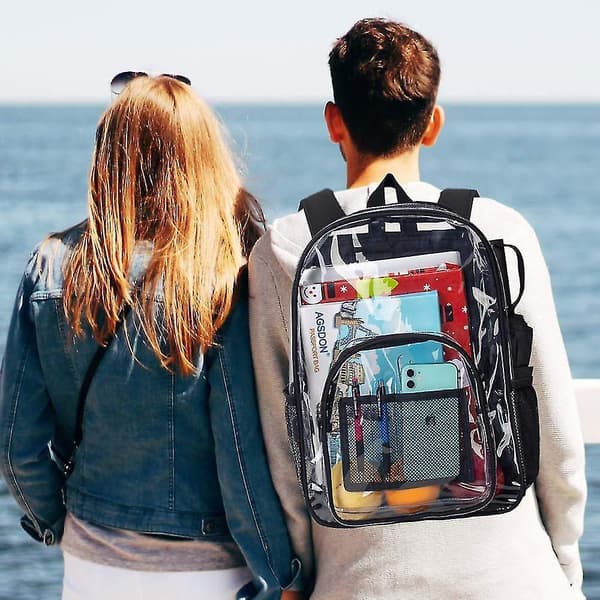 1 Pcs Clear Backpack, Heavy Duty See Through Backpack Fashion Transparent Pvc Backpack Schoolbag black