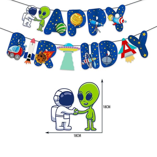Space Themed Party 24pcs Balloons Banner Cake Insert Set Astronaut Rocket Spaceship Pull Flag Party Decoration