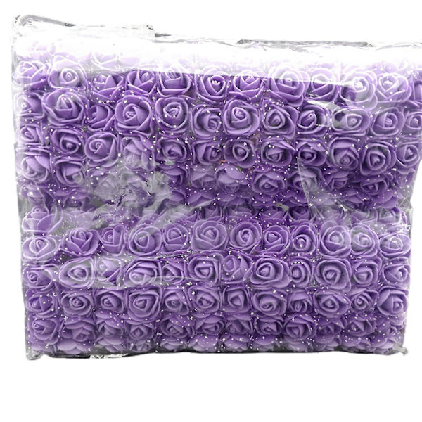 144 stk/pakke Mini Skum Kunstig Rose Blomsterbukett Bryllupsdekor Håndverksutstyr Purple
