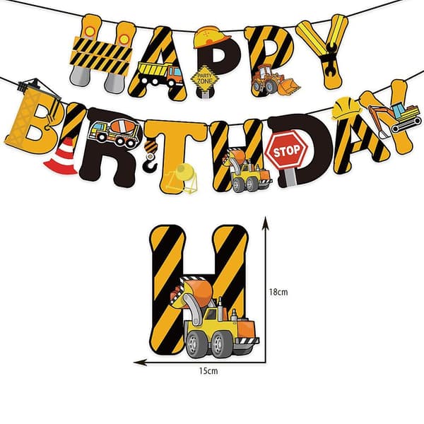 Engineering Vehicle Theme Pull Flag Cake Card 30pcs Balloon Set Excavator Banner Party Decoration Supplies