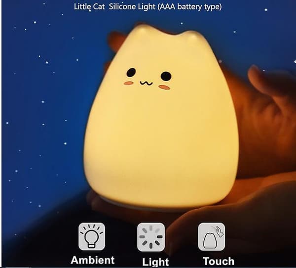 Sød Lille Kat med Berøringssensor LED Natlampe til Børn 3AAA Batterier