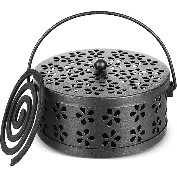 Retro Portable Iron Mosquito Incense Holder With Handle Round Fireproof Incense Holder(black)