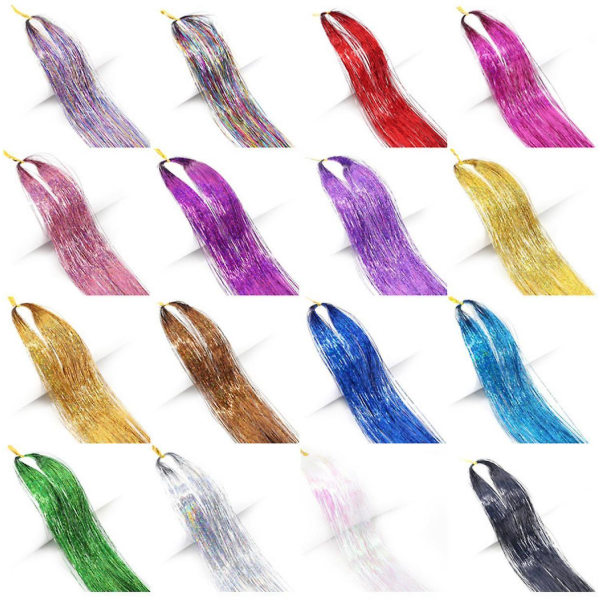 36inch Hair Tinsel Sparkling Glitter Tinsel Fairy Hair Extensions Heat Resistant Party Highlight big red