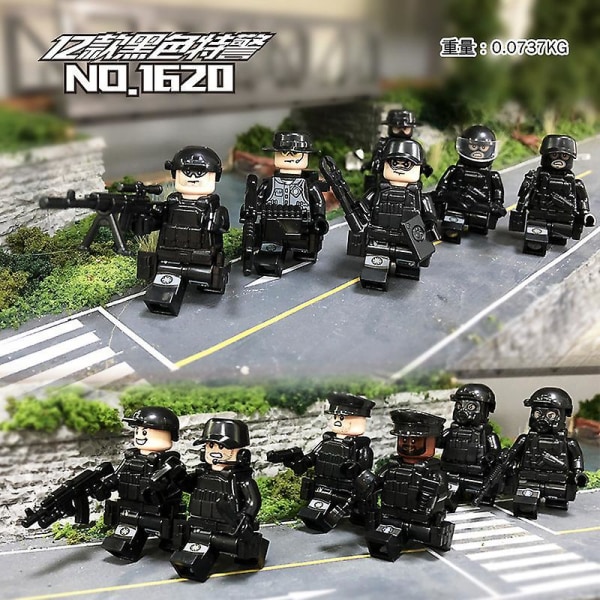 8 kpl Musta Swat Minifiguuri Rakennuspalikka Tarvikkeet Sotilaallinen Lelu
