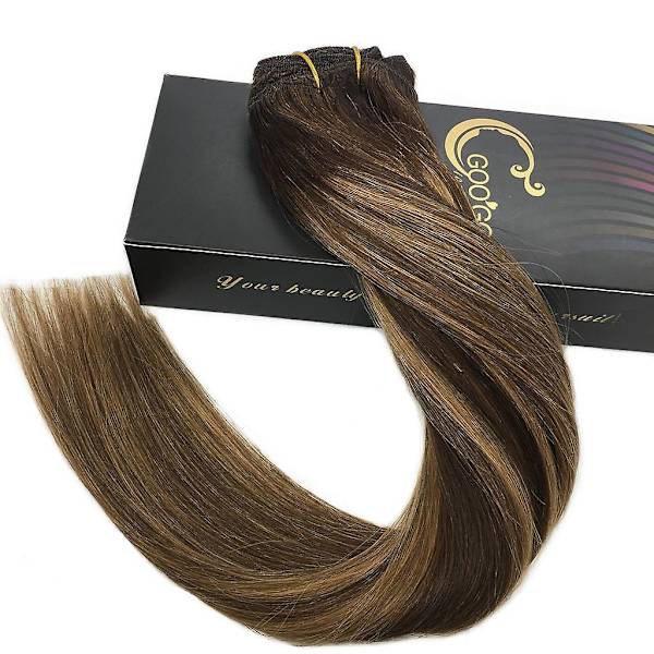 Clip In Hårextensions Remy Sjokoladebrun Til Karamellblond Balayage 7 Deler 120g 14 Tommer 14 inch