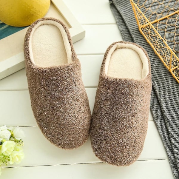 Plush Fleece Indoor Slippers Winter Shoes For Women Coffee 42-43