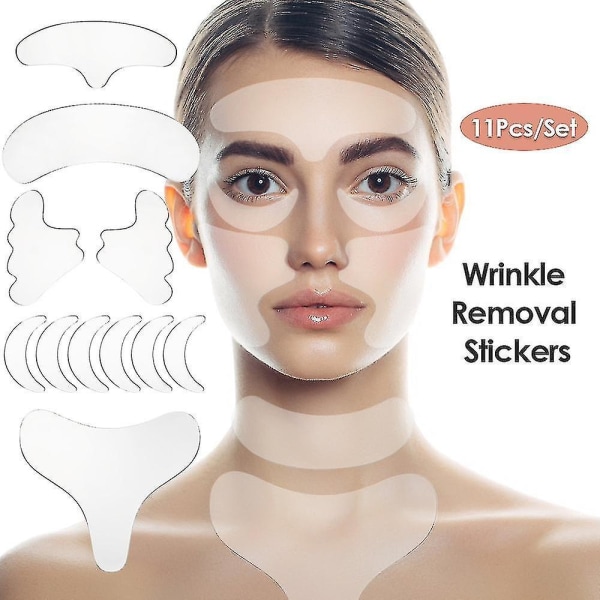 Genanvendelig Silikone Rynkefjernelse Sticker Ansigt Pande Hals Øje Sticker Pad Anti Aging Patch Ansigtsløft Maske Hudplejeværktøjer 11pcs