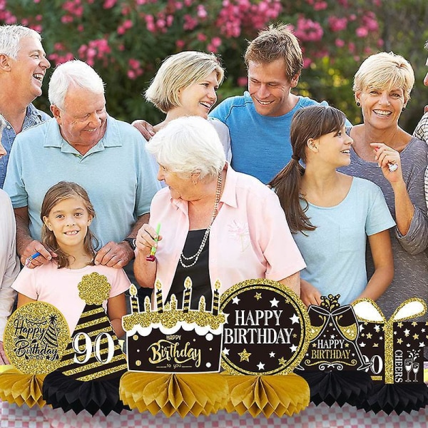 Black Gold Age Birthday Themed Desktop Honeycomb Birthday Party Decoration Supplies Ornaments 80 age