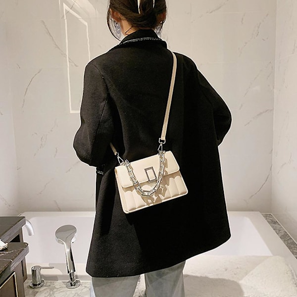Naisten PU-nahkainen käsilaukku pieni ketjuolkahihna Crossbody-olkalaukku olkalaukku Black