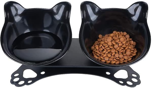 Double Cat Food Bowls With Raised Stand, 15tilted Platform