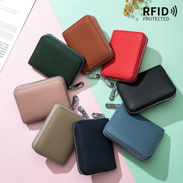 Fashion Business Card Holder Blocking Bank Credit Cards Id Case Zipper Bag Wallet Organizer For Women Men Blue