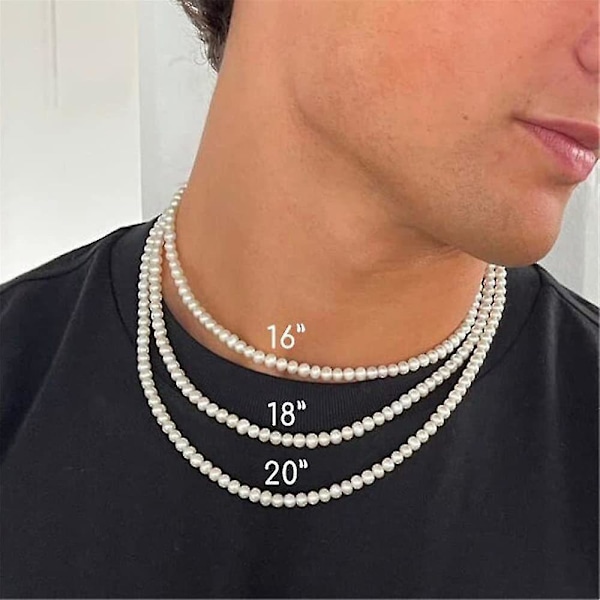 Pearl Necklace Men Simple Handmade Strand Bead Necklace 40cm