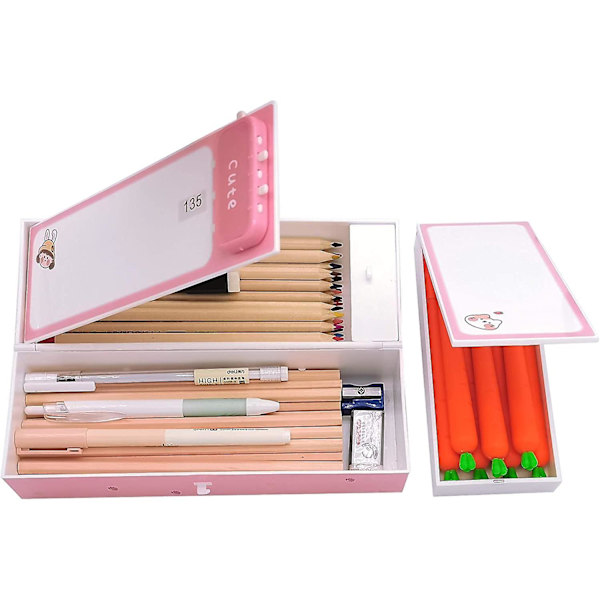 Multifunction Pencil Box With Double Password Lock, Large Capacity Plastic Stationery Case Combination Lock Pencil Box Organizer(girl Pink)