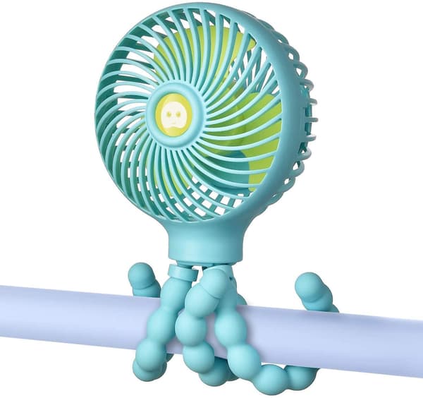 Mini Handheld Baby Stroller Fan Rechargeable Octopus Cooling Stand Fan Blue