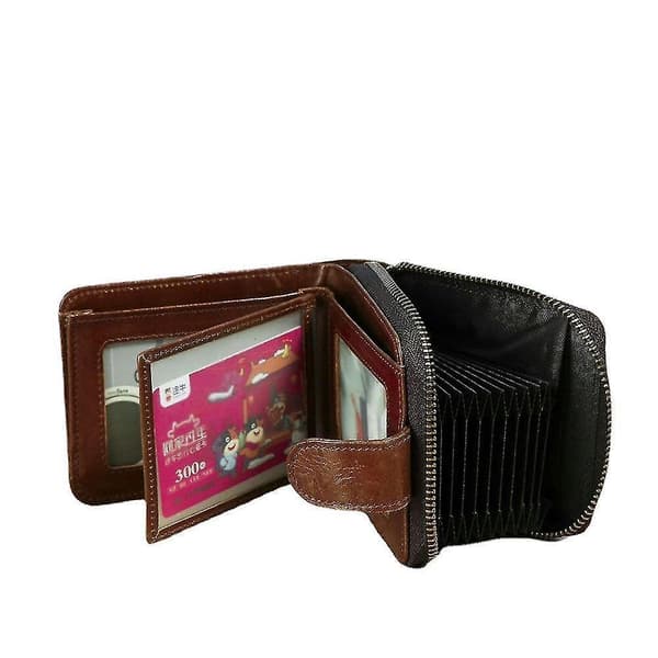 Men Short Bifold Genuine Leather Multifunction Wallet Business Casual Black