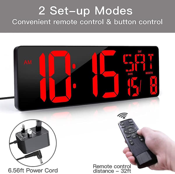 Digital Wall Clock With Remote Control, 16.5" Led Digital Alarm Clock, Countdown Timer With Large Display
