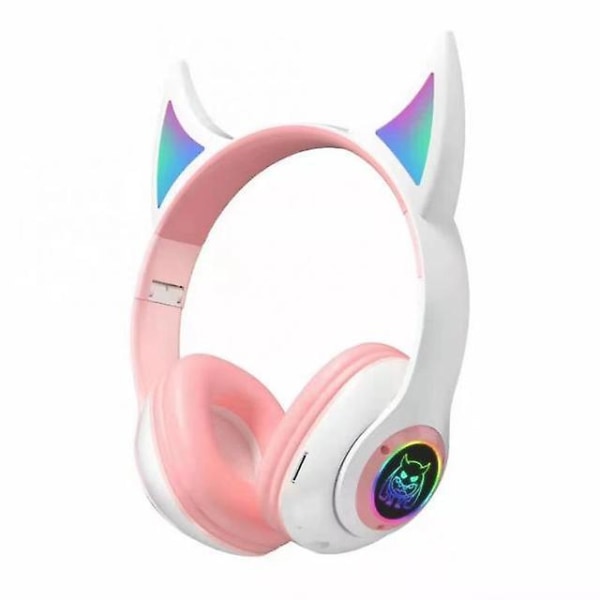 Flash light cute ears wireless headphones bass noise cancelling adults kids girl bluetooth headsets support tf card with mic 3