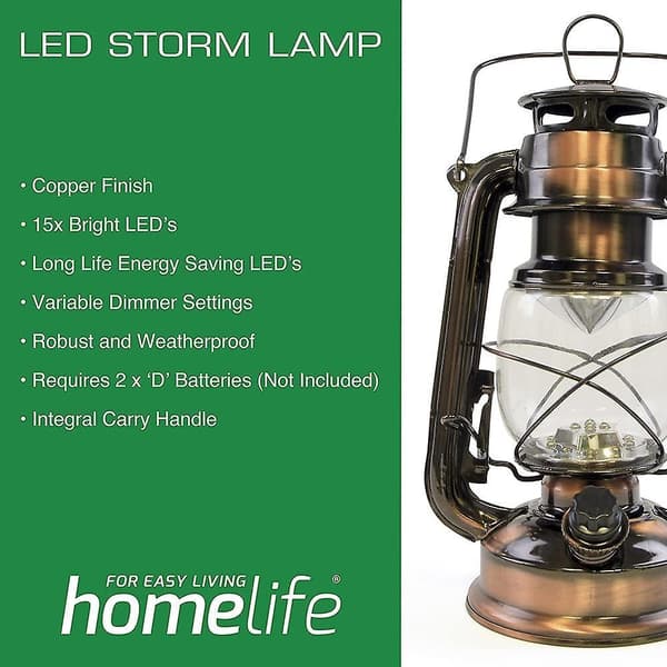 Led Stormlampe med 15 lyse LED-er / Bærehåndtak / Værbestandig design / Variable dimmerinnstillinger