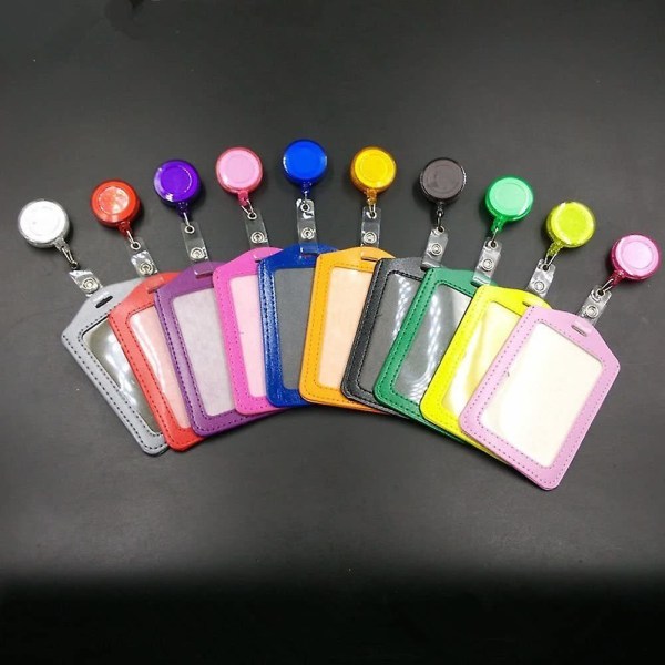 Leather Id Holder With Retractable Roller Color Random (10pcs)