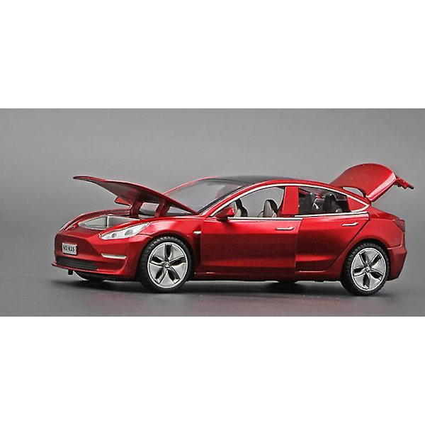 1:32 Tesla Model3 Legeringsmodel Med Lyslydeffekt Træk Tilbage Bilmodel red