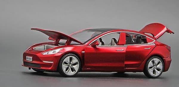 1:32 Tesla Model3 Legeringsmodell Med Lys- og Lydeffekt Tilbaketrekkingsbilmodell red