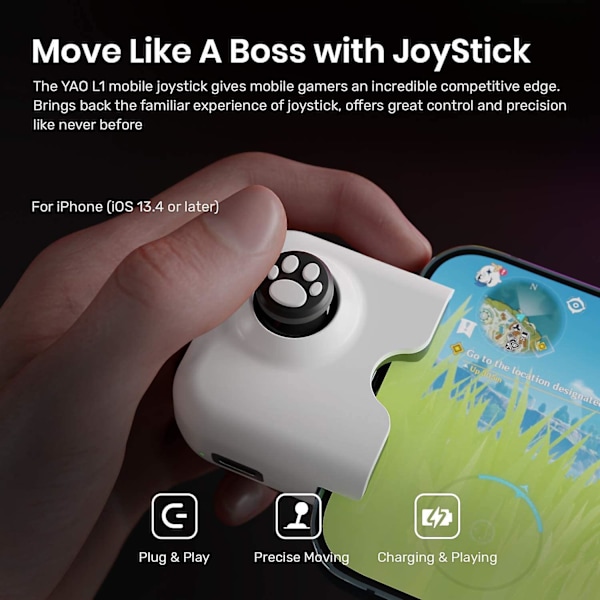 Yao L1 Pro Mobile Game Controller Joystick For Iphone (ios 13.4 Or Later, For Ios Mobile Games) White