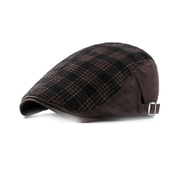 Plaid Pattern Men Breathable Cotton Newsboy Cap Soft Material F Brown